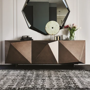 Retro pusėje kabineto rhomboid kūrybos bronzos šepečiu rakinama spintelė italijos light luxury living kambario sienos laikymo spintos